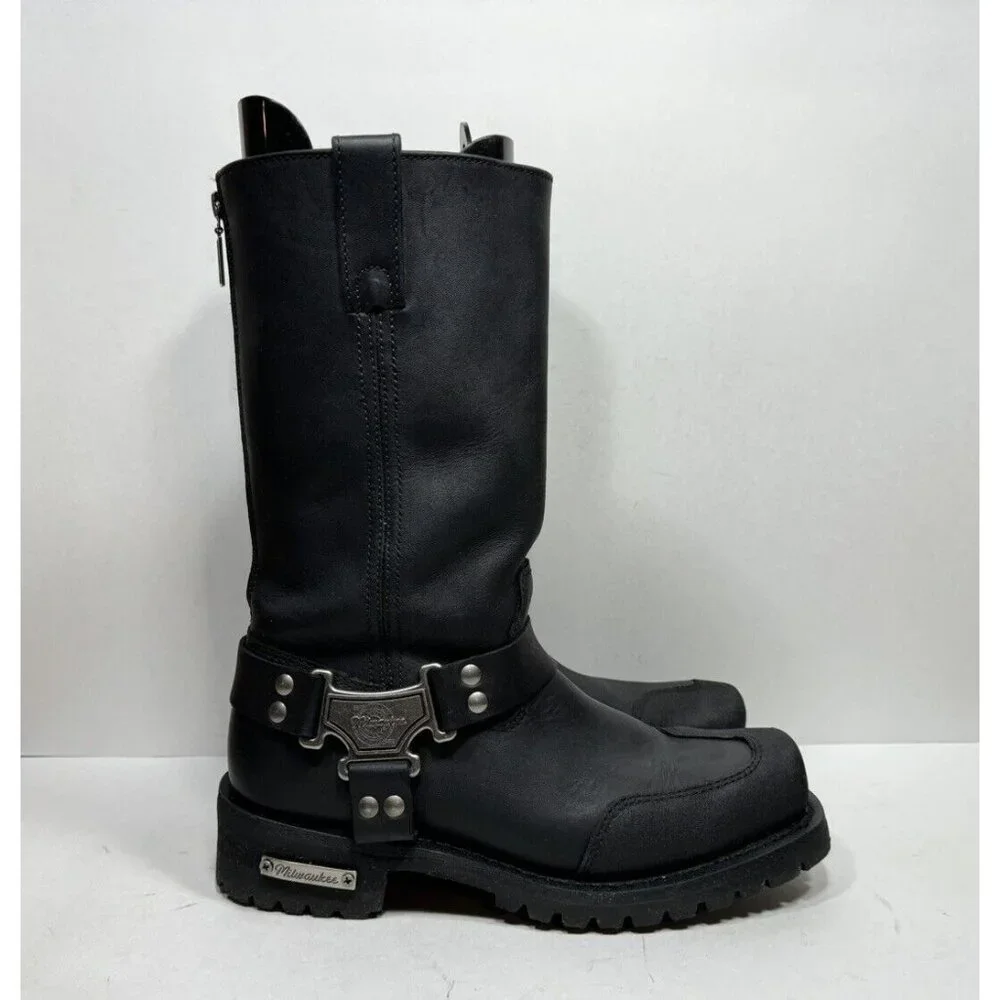 Milwaukee Motorcycle Harness Boots MB411 Black Leather Moto Boot Men’s Sz 10.5 D